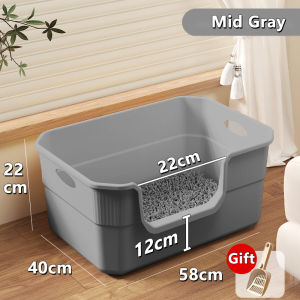 【Can Bear 15kg Cat】Cat litter box Semi-Closed Litter box for cat Litter box cat extra large PP material 42*29*18cm/50*35*22cm Higher fence Prevent cat litter from splashing U-shape opening Extra large litter box
