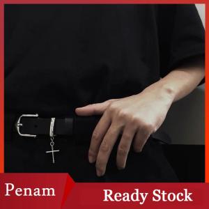 [PAM] Punk Cross Pendant Jean Pants Belt Fashion Retro Men Woman Waist Strap PU Leather Metal Pin Buckle Hip Hop Waistband