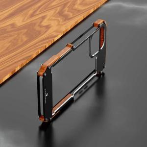 Aluminum Metal Bumper Iron Wood Phone Case Non-Slip Dropproof Shockproof Protective Cover For iPhone 16 15 14 Plus 13 Pro Max