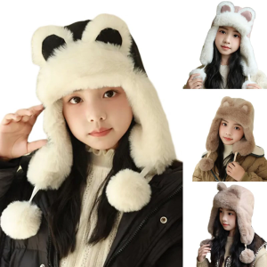 Warm and Stylish Childrens Bonnet with Cute Rabbit Ears Soft & Comfortable Plush Hat Fashionable Kids Leifeng Hat