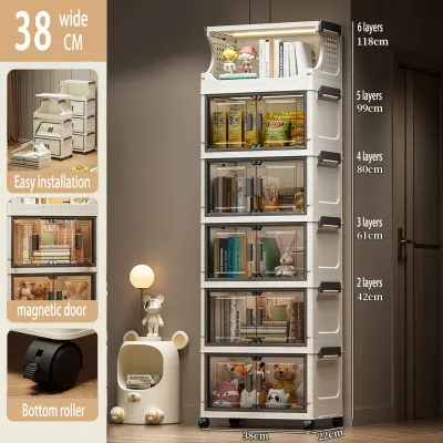inhom 3-6 Layer Foldable Storage Cabinet With Wheels Dual Mode Plastic Organizer Box For Storage
