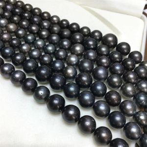 Charming Black Pearl Necklace 11-13mm Round Pearls 925 Sterling Silver Elegant Evening Jewelry