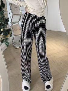 กางเกงขายาวผู้หญิง ทรงกระบอก ลายขวาง ผ้านิ่มใส่สบาย เอวสูง ส่งฟรี แฟชั่น Clothing Pants Lady Woman