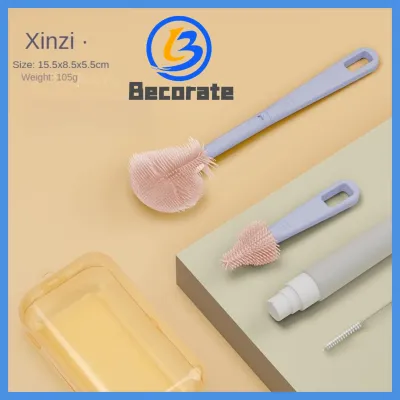 BECORATE 5piece set Cleaning Brush for Bottles Bottle Brush Portable Travel Set- Silicone Baby Bottle Cleaner Brush Staw Cleaning Kitchen Wire Scrub Set for Washing with Bottle Soap Dispenser Baby