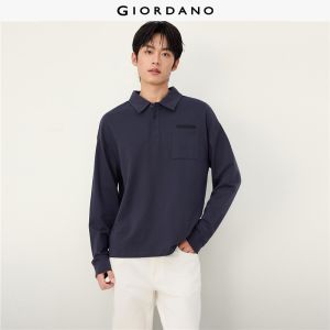 Giordano Beau Monde Men Patch pocket long sleeve cotton polo shirt Free Shipping 13016609