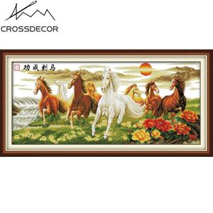 Wishing You Every Success (4) Eight Horses Wealth & Honour Cross Stitch Complete Set Needlework Handmade 11CT  14CT Pattern Stamped Printed On the Cloth Office Living Room Decor