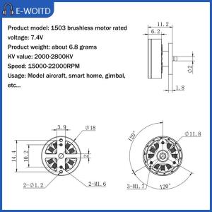 【E-WOITD】 มอเตอร์เครื่องบินไร้แปรงถ่านสำหรับรีโมทควบคุม4แกนมอเตอร์เครื่องบิน RC มอเตอร์ไฟฟ้าสำหรับเครื่องบินบังคับวิทยุ1503