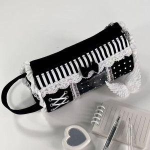 OURTOUR Sweet Lace Ruffle Pencil Case Multi-Layer Large Capacity Pen Bag Durable Pencil Pouch Gift