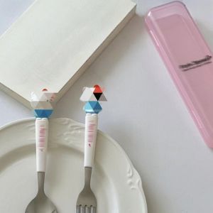 Bộ muỗng nĩa bằng thép không gỉ kiểu di động họa tiết Kuromi phù hợp làm quà cho bé gái gồm 2 món