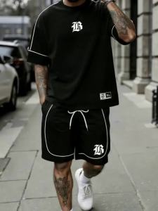 MenS Casual Suit - Outdoor Sports Fashion Short-Sleeve T-Shirt And Shorts Set - Casual Athletic Wear Individual Style Suitable for Outings And Gatherings