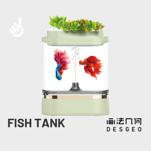 DESGEO Lazy Fish Tank C300 Mini Pro 2-in-1 Eco-Aquarium with Auto Filter & Oxygen USB LED Smart Touch Low Noise Desktop
