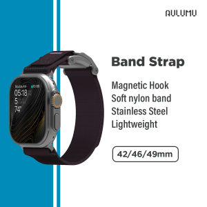 AULUMU A11 Mag Buckle Slim Nylon Band Strap for Apple Watch Ultra 49mm Series 10 9 8 7 6 5 4 SE 3 (42–46mm) | Lightweight Breathable Quick Release Sport Loop with Magnetic Hook & Stainless Buckle