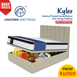 Unicorn Kyler 10 Inch Individual Pocketed Spring Mattress With Storage Bedframe 888/882 Bundle Set