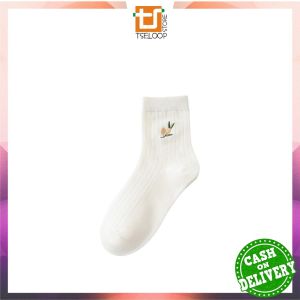 OFM-P589 Kaos Kaki Wanita Karakter Bear Korean Style / Kaos Kaki Pendek Wanita Korea Motif Bunga Tulip / Kaus Kaki Putih Women Socks Import