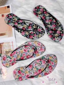 Dép kẹp xỏ ngón nữ quai dây mảnh mũi tròn đế bệt họa tiết HOA CÚC bền chắc thời trang vintage - DL099