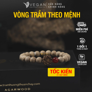 Vòng tay Vegan Trầm Hương Thuần Chay tốc kiến mix Sen - Đá Đỏ 8mm