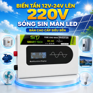 Inverter Kích Điện Sine 2200W 12V-24V Sang 220V Sóng Sin Tinh Khiết Màn LED Hiển Thị Điện Áp Công Suất Bản Cao Cấp