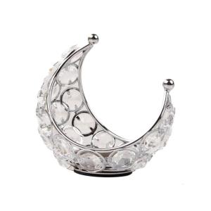 Elegant Metal Moon Shaped Holder Sparkling Adorned Candlesticks Metal Stands for Table Setting