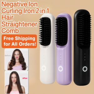 Wireless Negative Ion Hair Straightener Comb Curling Wand Fast Heating Anti Scald Electric Brush for Straight and Curly Hair
