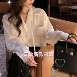 G7 Nanyou High Quality LOWE Embroidered Acetate Shirt for Women Spring Summer French Style Light Luxury Satin Loose Slimming Casual Blouse 7/7