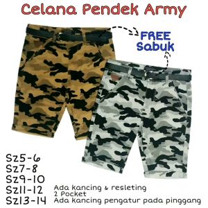 Celana Pendek Anak Laki Chino Import Murah Army Gratis Sabuk