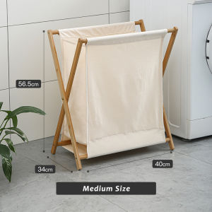 JustLiving 1PC Large Capacity Folding Dirty Laundry Basket Wood Material Dirty Clothes Storage Basket Laundry Bag Clothes Storage Basket Household Bamboo Wooden Bathroom Laundry Stuff Storage