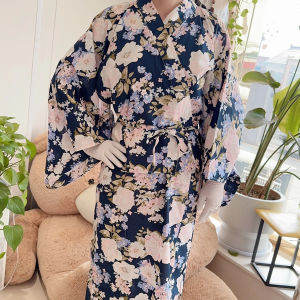 Womens Japanese Yukata 2-Piece Set Cotton Summer Kimono Robe with Obi Belt New Style for Fireworks Festival Hanabi Party