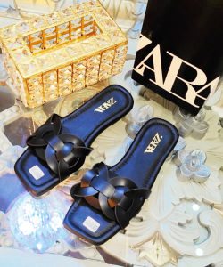 Sandal Wanita Zara SELOP FLAT EMBELLISHED STRAPPY LEATHER KOREAN STYLE B5ANEW