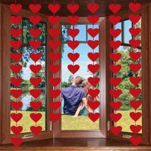 NALANILI 3Meters Length Red Hearts Garland Red Heart Hanging Ornament Hangin Garland DIY Love Hangin Wedding Birthday Party Decor