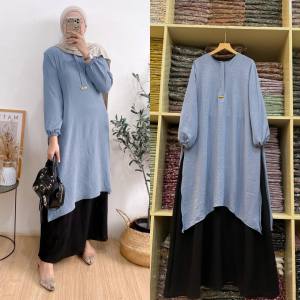 elda dress gamis crincle polos lengan balon busui frendly