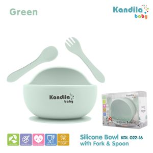 KANDILA BABY SILICONE BOWL WITH SPOON & FORK / KDL 022-16/ MANGKUK SILICONE BAYI / MANGKUK MAKAN SET BABY / MANGKUK BAHAN SILICONE/ MANGKUK MAKAN ANAK ANAK/ MANGKUK MAKAN ANAK ANAK/PERALATAN MAKAN ANAK ANAK