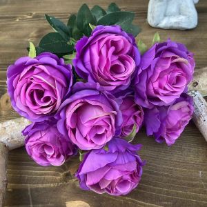 NOBLELYN Mini Real Happy Flower 9 Heads Photography Photo Gift Natural Silk Rose Flowers 10 Colors Simulated Rose Flowers Home Decorative