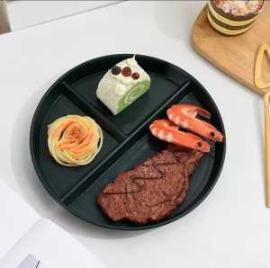 Peralatan Makan Satu Orang Piring Makanan Yang Mengurangi Lemak Sekat Bundar Tiga Kotak Bahan PP Jerami Food Grade Gandum 3 Sekat Piring anak Piring diet