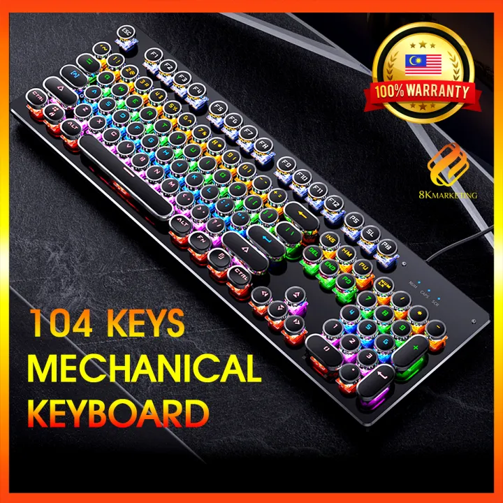KRK2-7 ✅READY STOCK✅ REAL PRO GAMING MECHANICAL KEYBOARD GAMING KEYBOARD 104 KEYS BLUE SWITCH COLOURFUL RAINBOW BACKLIGHT MULTI COLOUR USB WIRED MECHANICAL GAMING KEYBOARD MECHANICAL KEYBOARD for PC Desktop Laptop