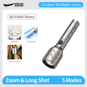 【10000LM】SMILING SHARK SD5357 LED Super Bright Flashlight M60 5Mode Stepless Dimming Type-c Rechargeable Torch Light Waterproof Outdoor Camping Lighting