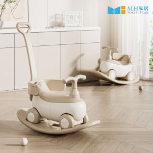 4-in-1 Baby Rocking Horse & Ride-On Push Car Toy w/ Safety Guardrail & Handle