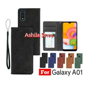 Flip Magnet For Samsung Galaxy A01 Case Dompet Flip Cover Leather Premium Casing HP