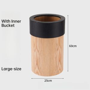 FFBH Simple Wooden Waste Bins Dust‑proof Living Room Waste Bins Nordic Minimalist Trash Can Convenient Household Merchandises Y5R7K