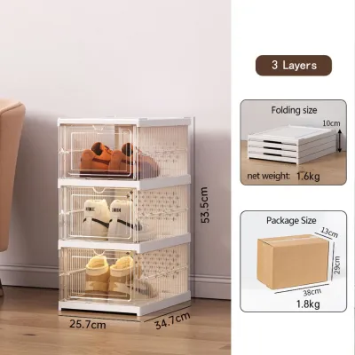 NEST 3-10 Layers Foldable Shoe Box Transparent Stackable Folding Shoe Cabinet Shoe Storage Box Installation-Free