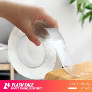 HomeKit Mall 3/5M 1mm Thickness 30mm Wideth Nano PU Gel Tracsless Double Sided Adhesive Tape Waterproof Wall Stickers No Trace Reusable Heat Resistant Bathroom Kitchen Supplies Home Decoration Transparent Removable Gadget Cleanable Home gekkotape