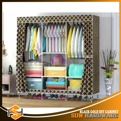 SUN HARDWARE Black Gold DIY Wardrobe Cabinet Storage for Home Living