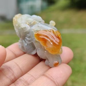 Super Rare ReddishYellow abd Tea Green Premium Quality Natural Type A Jadeite Jade crafted with Pixiu as Pendant with certificate weigh 34.14 grams measurement 45.2 * 19.5 * 22.1 mm (pendant221)