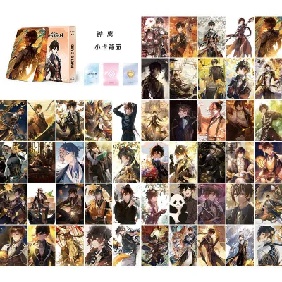 Genshin Impact Hologram Postcards 50pcs/box Cartoon Character Photos Image Collect Gifts
