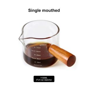 ALLLUCK 75ml Espresso Measuring Cup Measure Mug Heat-resisting Glass Kitchen Tool Durable Double/Single Mouth Wood Handle Milk Jug