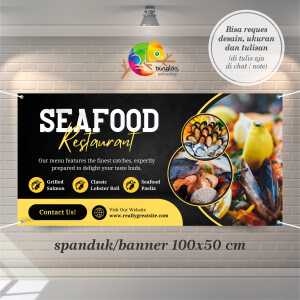 Cetak Spanduk Banner Black and Yellow Modern Seafood Restaurant