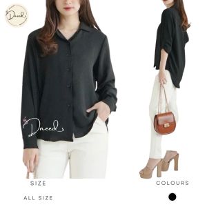 Dneeds - Celeste Longshirt Kemeja Wanita Basic Oversize Airflow Crinkle - Baju Blouse Oversize Atasan Wanita Polos Tangan Panjang