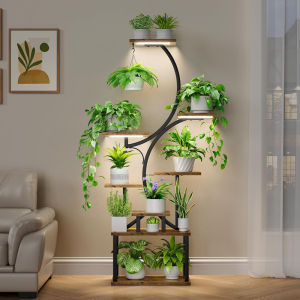 Home flower rack living room indoor multi-layer wrought iron with lights movable plant rack