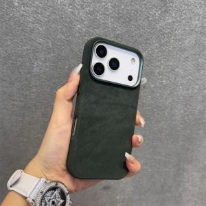 Flannel Luxury Leather Case for iPhone 17 16 15 Pro Max Fiber Magnets Wireless Charge Shockproof Matte Back Cover Shell