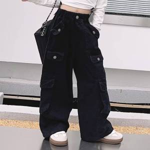 Celana Panjang Kulot Cargo Korean Anak Perempuan Hip Hop Bahan Drill Import Usia 6-12 Tahun