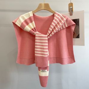 COOLSOOL Versatile Stripes Shawl Lightweight Plus-Sized Shoulder Scarf Detachable Neck Protection for Women